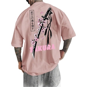 image:imageGORGLITTER Mens Japanese Graphic Tshirts Oversized Drop Shoulder T ShirtPink Sword  Cherry Blossom