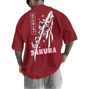 image:imageGORGLITTER Mens Japanese Graphic Tshirts Oversized Drop Shoulder T ShirtRed Sword  Cherry Blossom
