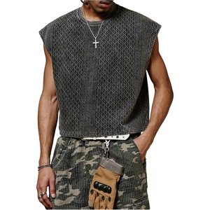 image:imageGORGLITTER Mens Knit Cropped T Shirt Sleeveless Crew Neck Boxy Oversized Tank Top Vintage Streetwear TopsBlack