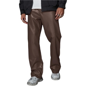 image:imageGORGLITTER Mens Leather Pants Baggy Western Concert Cowboy Rodeo OutfitsLeather Brown