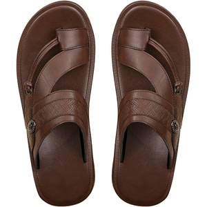 image:imageGORGLITTER Mens Leather Sandals Slides Beach Round Flip Flops SlippersCoffee Brown