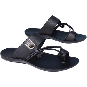 image:imageGORGLITTER Mens Leather Sandals Slides Beach Round Flip Flops SlippersSolid Black