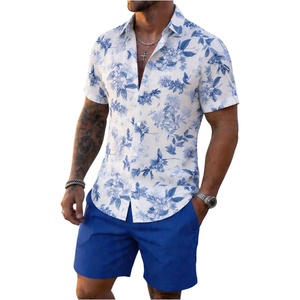 image:imageGORGLITTER Mens Matching Summer Cruise Sets Floral Vacation Beach OutfitsBlue and White