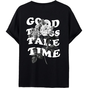 image:imageGORGLITTER Mens Oversized Graphic T Shirts Short Sleeve Drop Shoulder TeeBlack Floral  Slogan