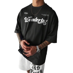 image:imageGORGLITTER Mens Oversized Graphic T Shirts Short Sleeve Drop Shoulder TeeBlack Slogan Letter