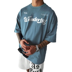 image:imageGORGLITTER Mens Oversized Graphic T Shirts Short Sleeve Drop Shoulder TeeBlue Slogan Letter