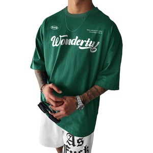 image:imageGORGLITTER Mens Oversized Graphic T Shirts Short Sleeve Drop Shoulder TeeGreen Slogan Letter