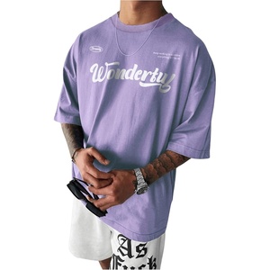 image:imageGORGLITTER Mens Oversized Graphic T Shirts Short Sleeve Drop Shoulder TeeMauve Purple Slogan Letter