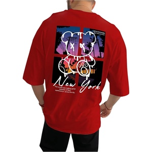 image:imageGORGLITTER Mens Oversized Graphic T Shirts Short Sleeve Drop Shoulder TeeRed Bear and Slogan