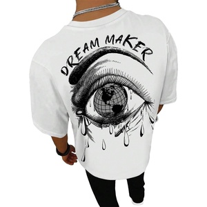 image:imageGORGLITTER Mens Oversized Graphic T Shirts Short Sleeve Drop Shoulder TeeWhite Eye and Letter