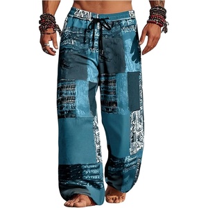 image:imageGORGLITTER Mens Patchwork Print Hippie Pants Baggy Comfy Colorful PantsBlue