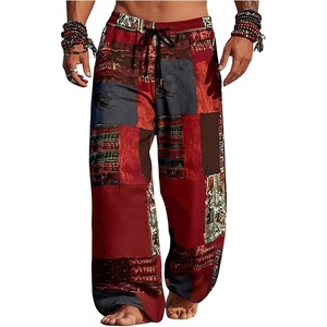 image:imageGORGLITTER Mens Patchwork Print Hippie Pants Baggy Comfy Colorful PantsRed and Blue