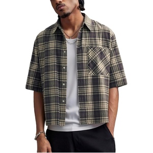 image:imageGORGLITTER Mens Plaid Cropped Shirt Button Up Y2K Vintage Crop Tops TeeBlue