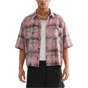 image:imageGORGLITTER Mens Plaid Cropped Shirt Button Up Y2K Vintage Crop Tops TeePink