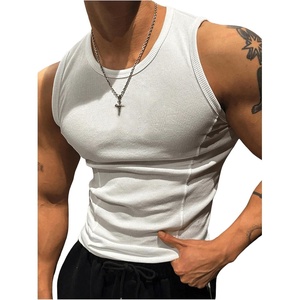 image:imageGORGLITTER Mens Ribbed Tank Top Undershirt Sleeveless Workout Muscle ShirtWhite