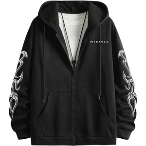 image:imageGORGLITTER Mens Y2K Graphic Zip Up Hoodie Streetwear Oversized SweatshirtBlack