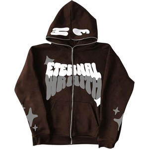 image:imageGORGLITTER Mens Y2K Hoodies Zip Up Graphic Jacket Hooded SweatshirtsCoffee Brown