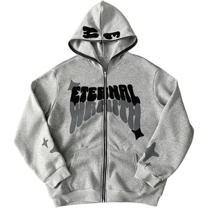 image:imageGORGLITTER Mens Y2K Hoodies Zip Up Graphic Jacket Hooded SweatshirtsGrey Letter