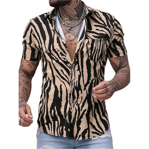 image:imageGORGLITTER Mens Zebra Print Shirt Y2k Button Up Animal Leopard Print TopsLeopard Brown