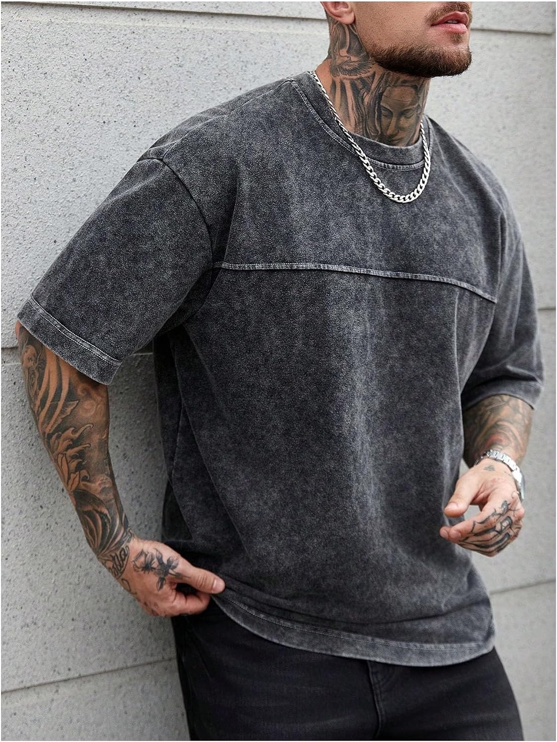 image:imageGORGLITTER Mens Oversized Short Sleeve TShirt Y2K Vintage Acid Washes TeeBlack