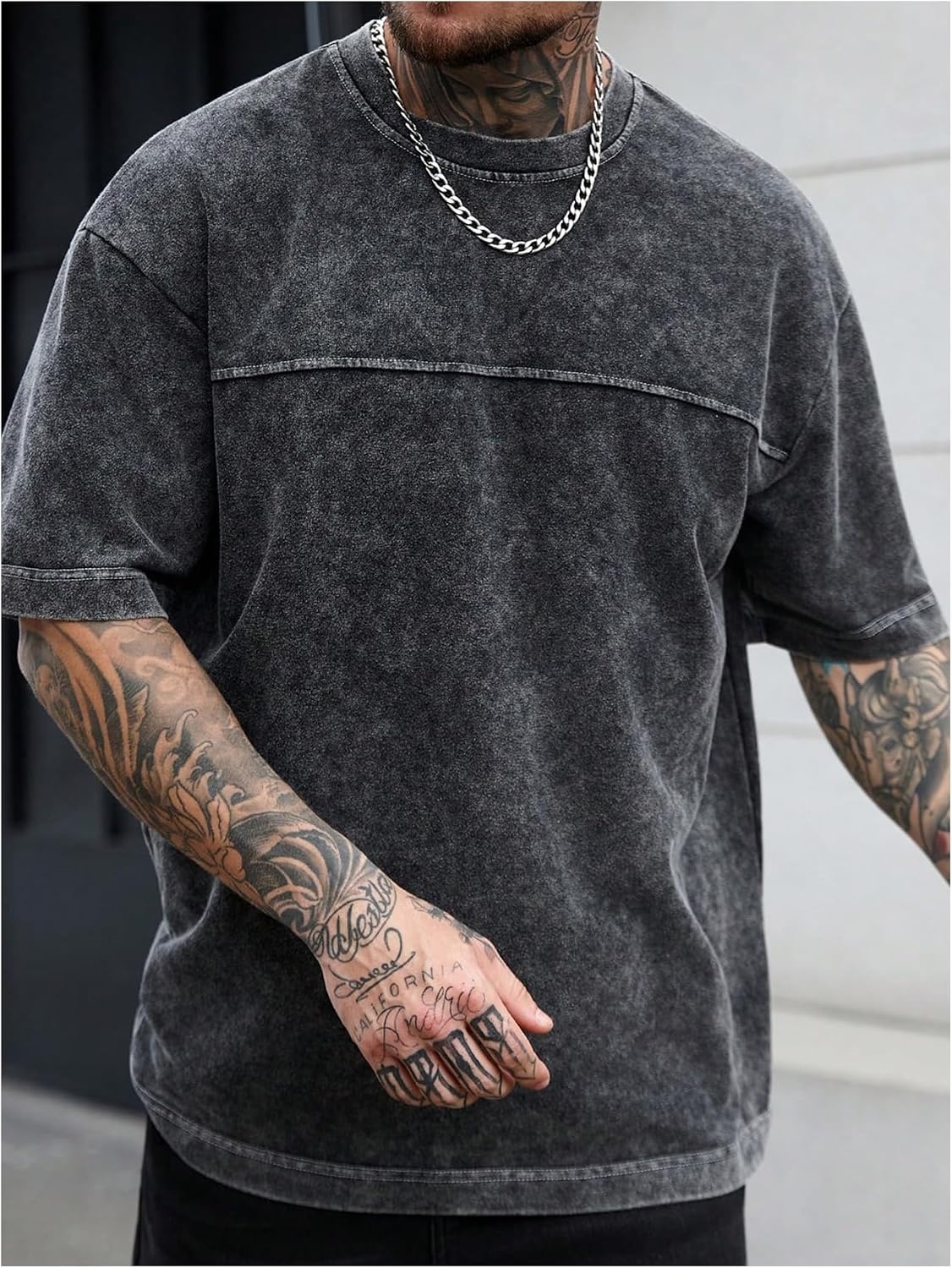 image:imageGORGLITTER Mens Oversized Short Sleeve TShirt Y2K Vintage Acid Washes TeeBlack
