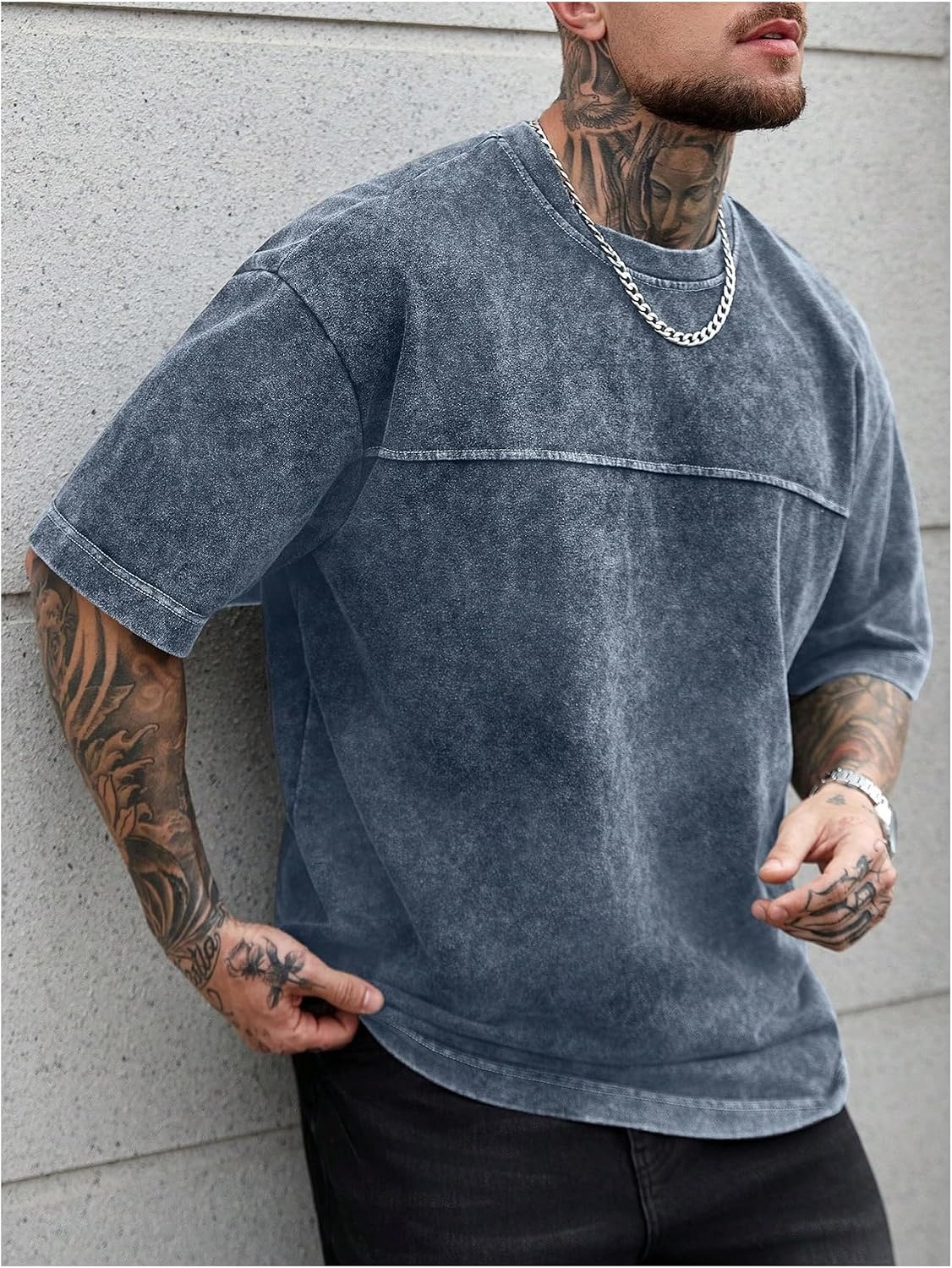 image:imageGORGLITTER Mens Oversized Short Sleeve TShirt Y2K Vintage Acid Washes TeeBlue