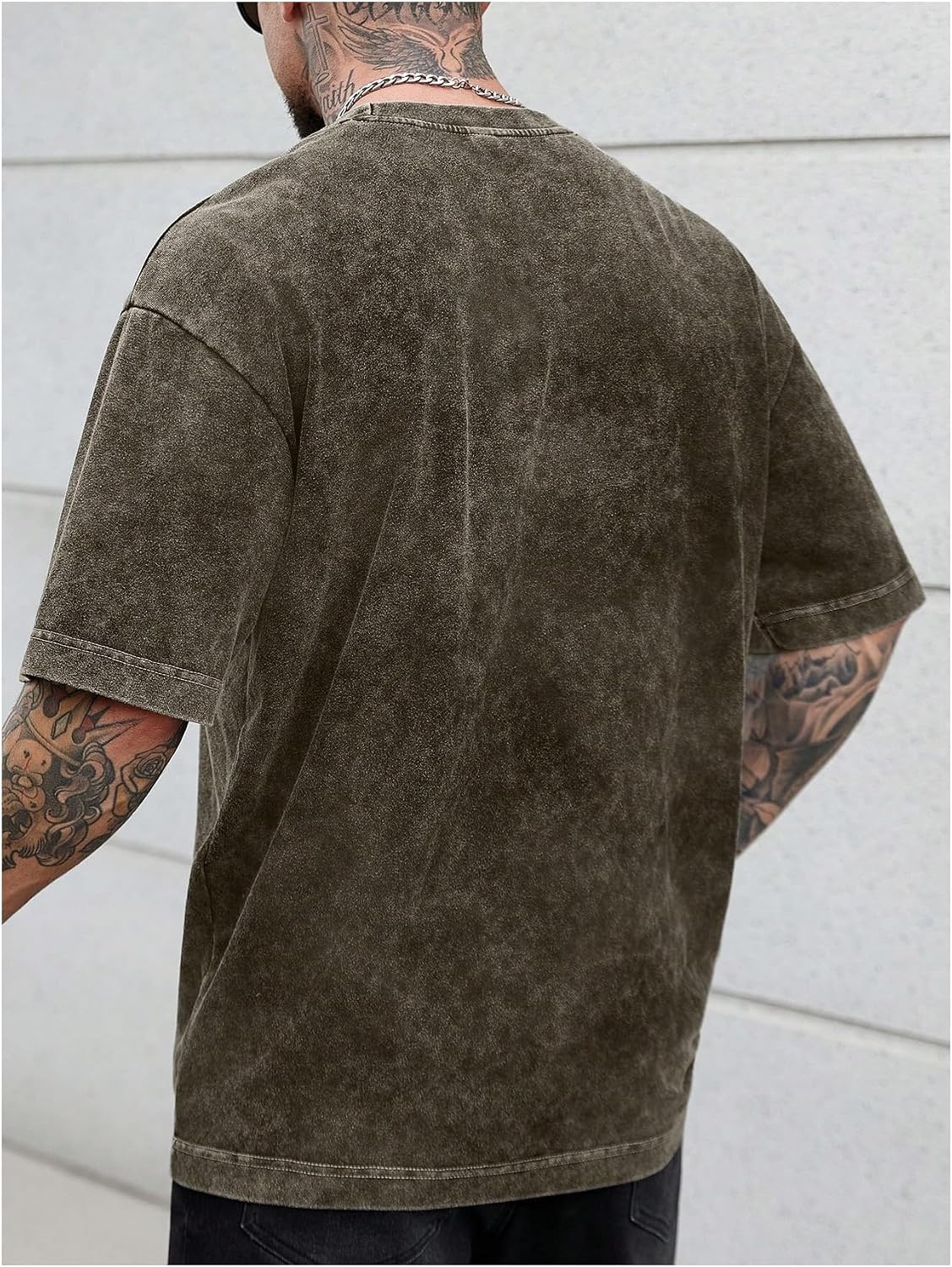 image:imageGORGLITTER Mens Oversized Short Sleeve TShirt Y2K Vintage Acid Washes TeeBrown