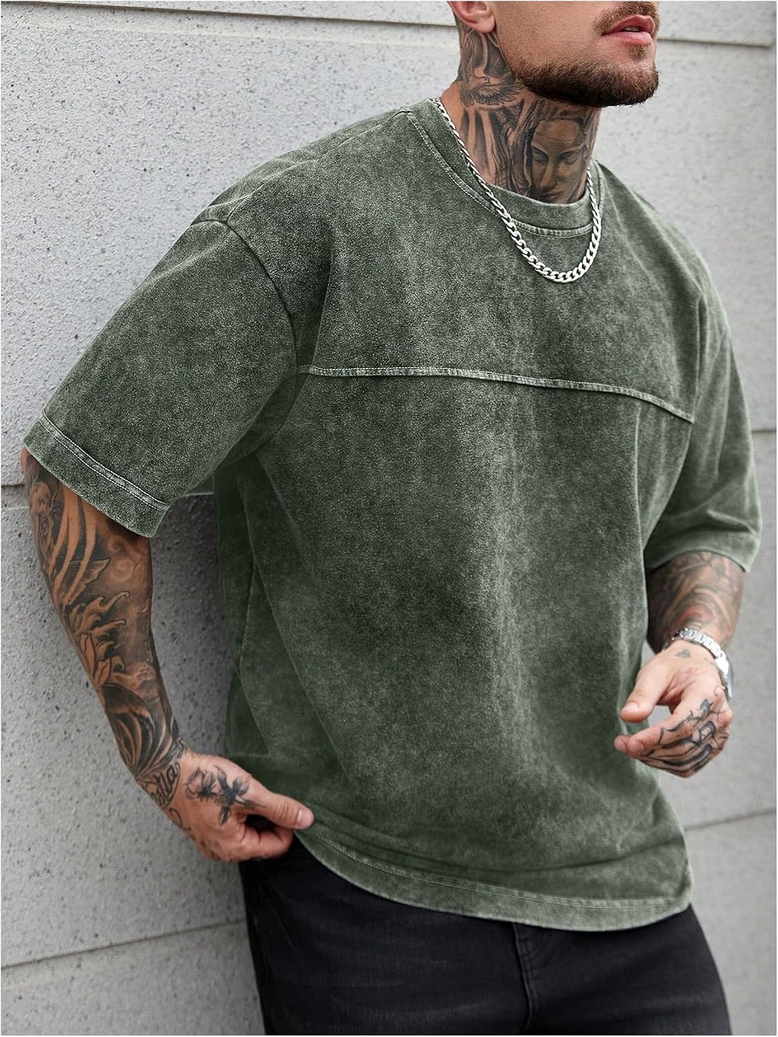 image:imageGORGLITTER Mens Oversized Short Sleeve TShirt Y2K Vintage Acid Washes TeeGreen