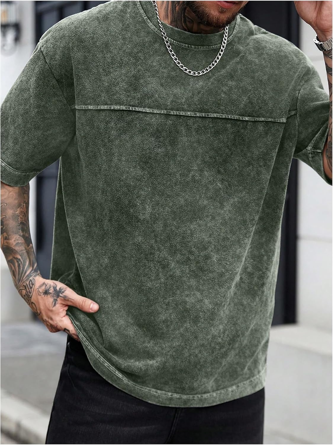image:imageGORGLITTER Mens Oversized Short Sleeve TShirt Y2K Vintage Acid Washes TeeGreen