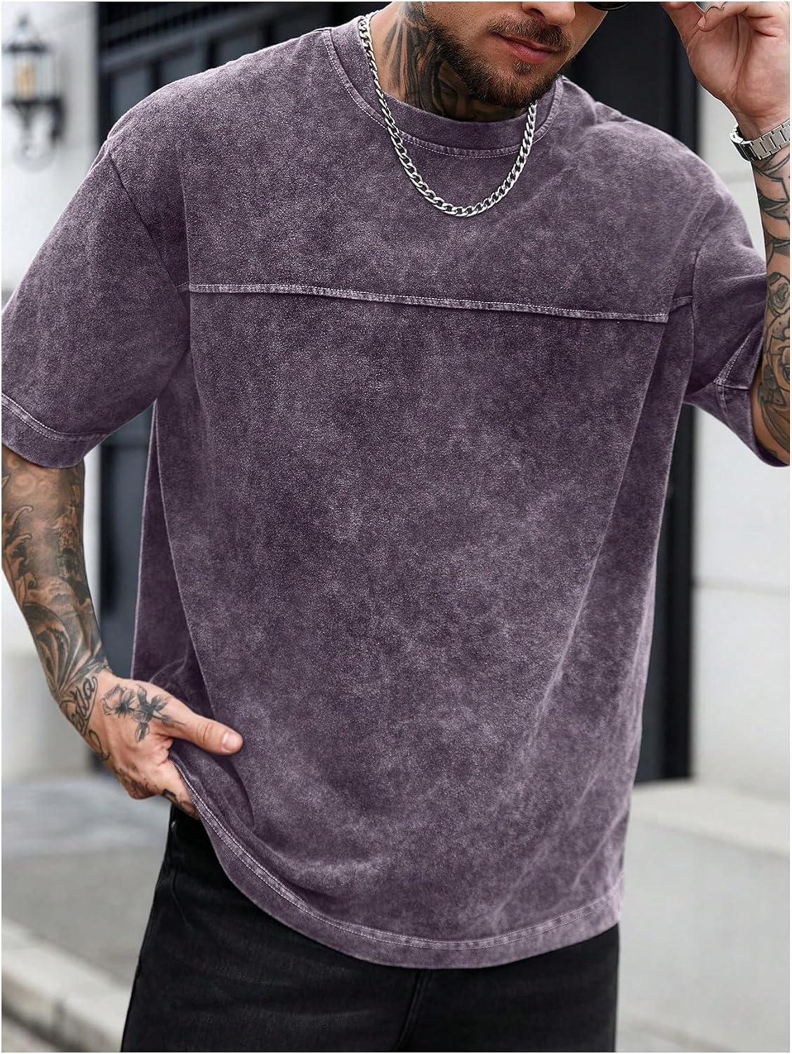 image:imageGORGLITTER Mens Oversized Short Sleeve TShirt Y2K Vintage Acid Washes TeePurple