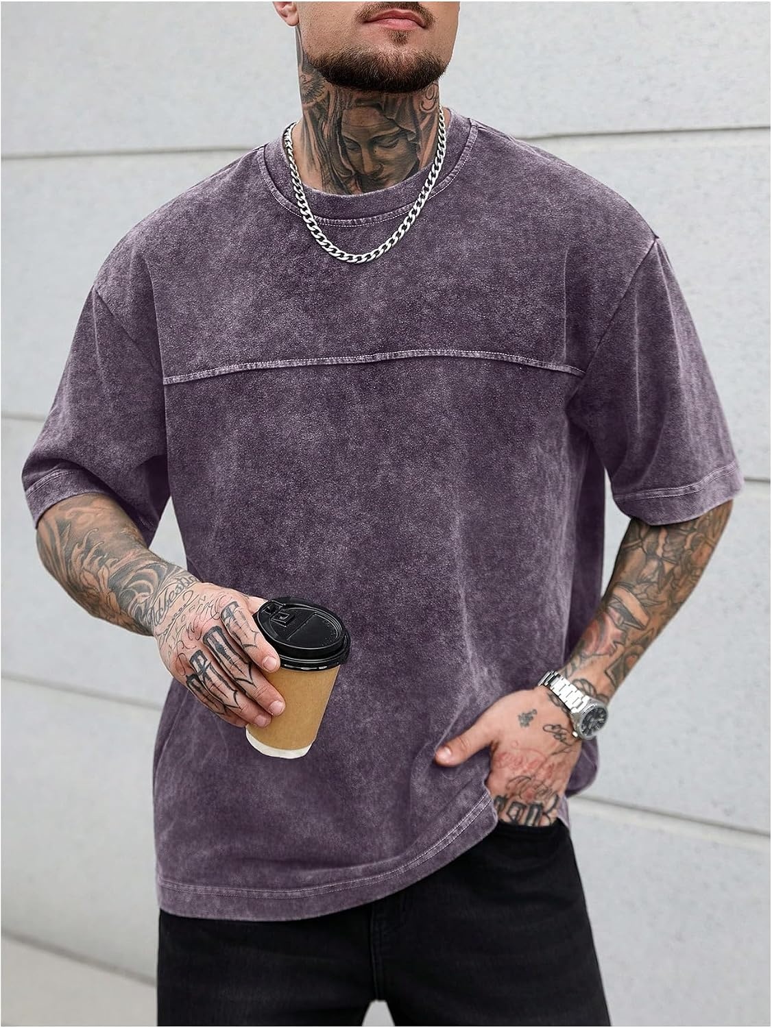 image:imageGORGLITTER Mens Oversized Short Sleeve TShirt Y2K Vintage Acid Washes TeePurple