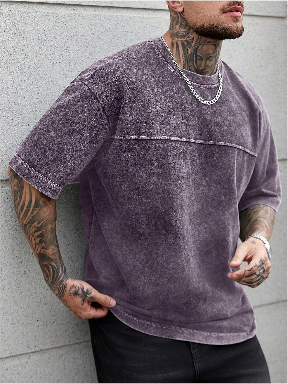 image:imageGORGLITTER Mens Oversized Short Sleeve TShirt Y2K Vintage Acid Washes TeePurple