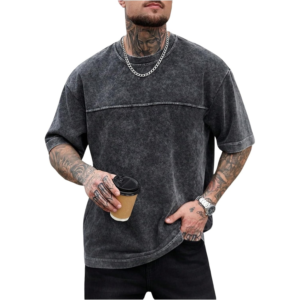image:imageGORGLITTER Mens Oversized Short Sleeve TShirt Y2K Vintage Acid Washes TeeBlack
