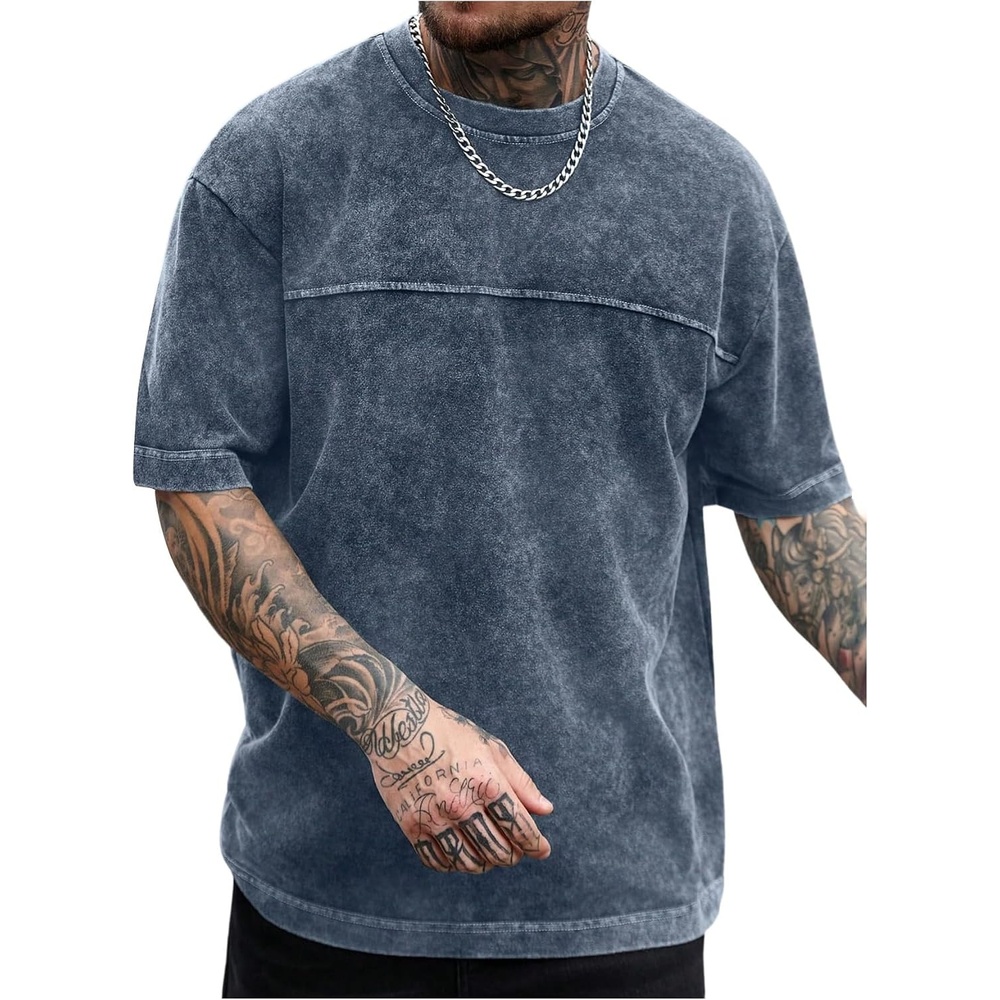 image:imageGORGLITTER Mens Oversized Short Sleeve TShirt Y2K Vintage Acid Washes TeeBlue