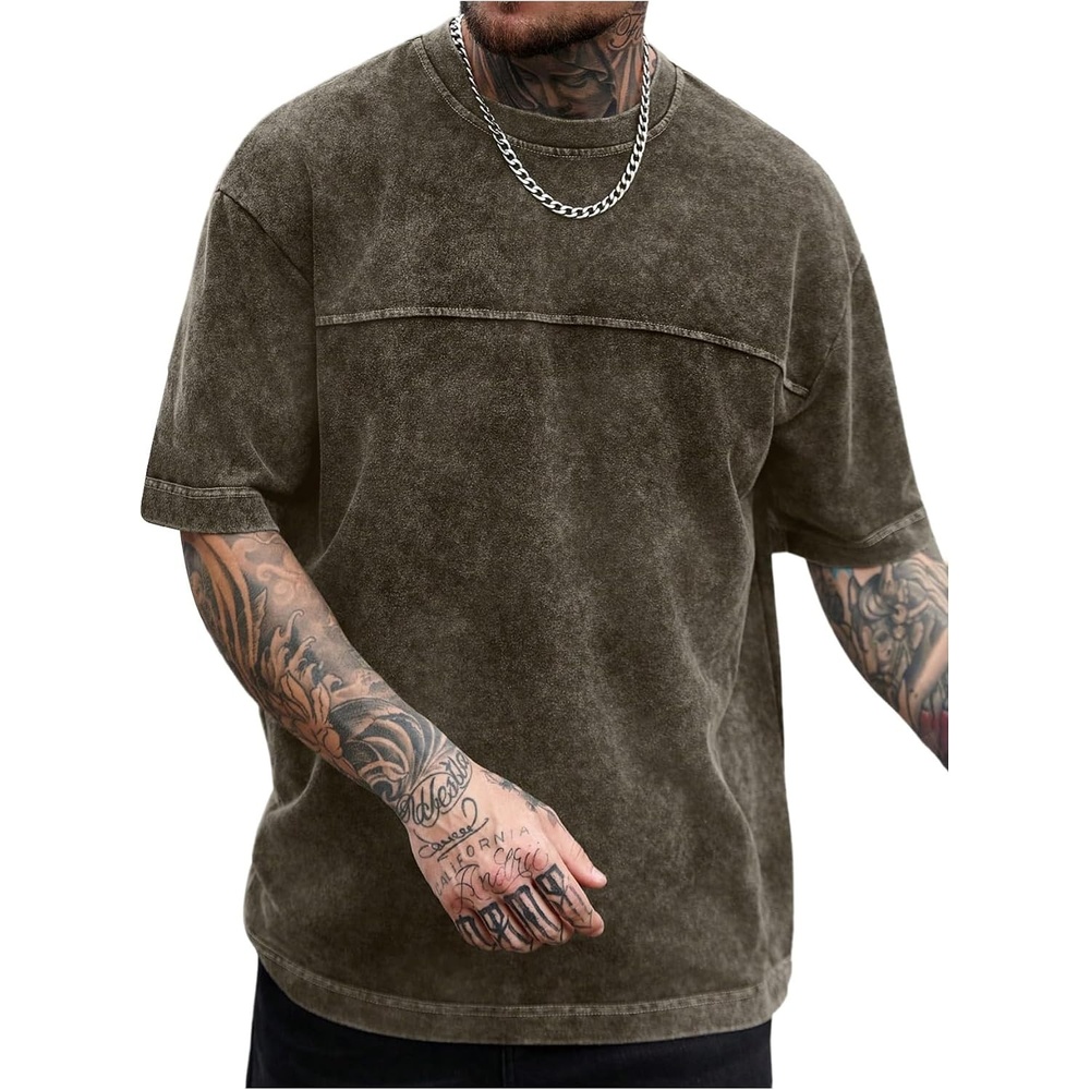 image:imageGORGLITTER Mens Oversized Short Sleeve TShirt Y2K Vintage Acid Washes TeeBrown