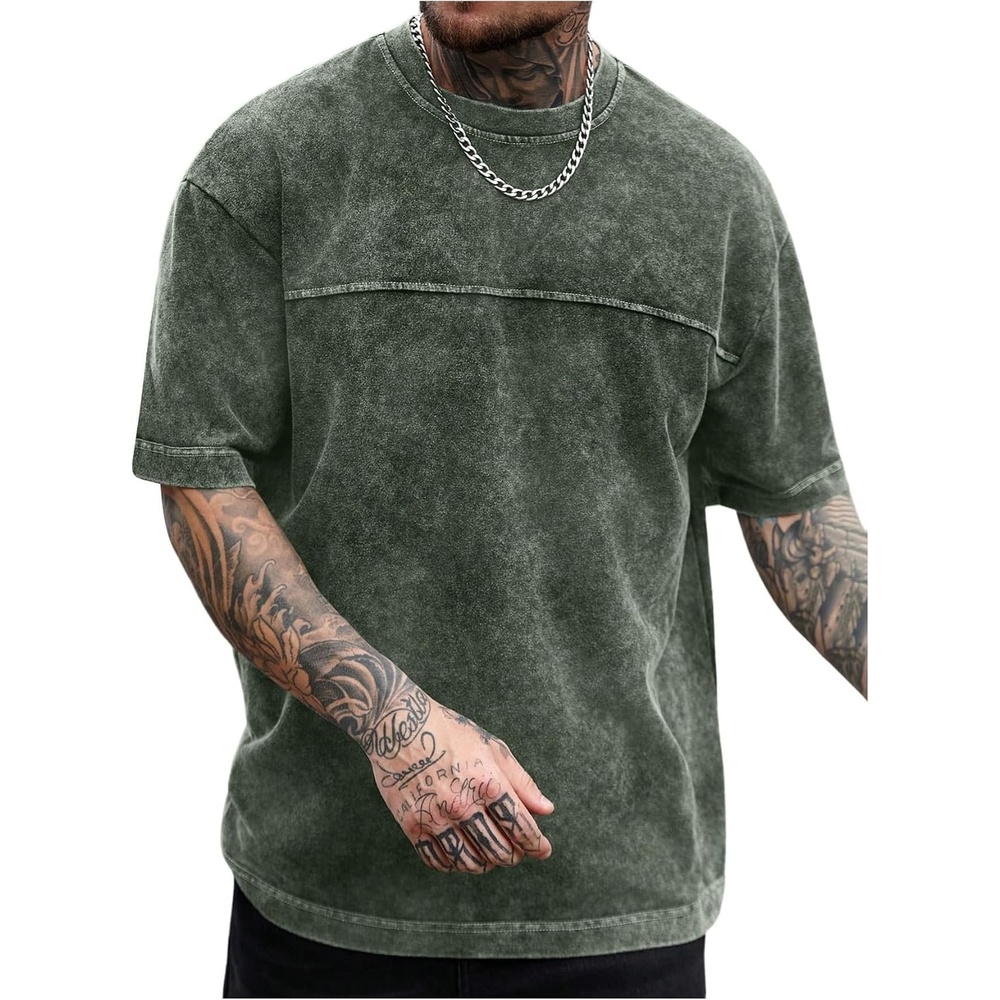 image:imageGORGLITTER Mens Oversized Short Sleeve TShirt Y2K Vintage Acid Washes TeeGreen
