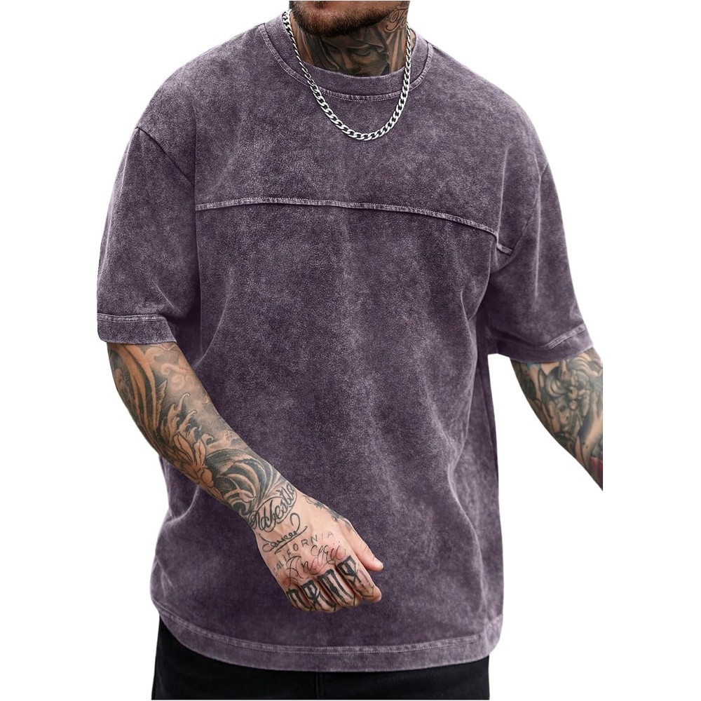 image:imageGORGLITTER Mens Oversized Short Sleeve TShirt Y2K Vintage Acid Washes TeePurple