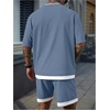 image:imageGORGLITTER Mens 2 Piece Short Set Waffle Knit Oversized T Shirt and ShortsDusty Blue