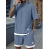 image:imageGORGLITTER Mens 2 Piece Short Set Waffle Knit Oversized T Shirt and ShortsDusty Blue