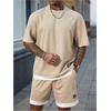 image:imageGORGLITTER Mens 2 Piece Short Set Waffle Knit Oversized T Shirt and ShortsKhaki