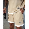 image:imageGORGLITTER Mens 2 Piece Short Set Waffle Knit Oversized T Shirt and ShortsKhaki