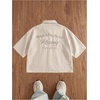 image:imageGORGLITTER Mens Button Up Cropped Shirt Boxy Short Sleeve Streetwear TopsApricotletter