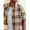image:imageGORGLITTER Mens Button Up Cropped Shirt Boxy Short Sleeve Streetwear TopsBrown Letter