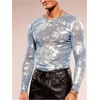 image:imageGORGLITTER Mens Crop Going Out Tops Y2K Sheer Mesh Long Sleeve Party ShirtBlue