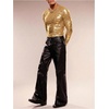 image:imageGORGLITTER Mens Crop Going Out Tops Y2K Sheer Mesh Long Sleeve Party ShirtGold