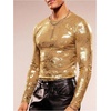 image:imageGORGLITTER Mens Crop Going Out Tops Y2K Sheer Mesh Long Sleeve Party ShirtGold