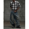 image:imageGORGLITTER Mens Cropped Button Up Shirt Y2K Rhinestone Boxy Plaid Crop TopBlack White