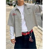 image:imageGORGLITTER Mens Cropped Button Up Shirts Short Sleeve Boxy TeesBlack and White