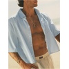 image:imageGORGLITTER Mens Cropped Button Up Shirts Short Sleeve Boxy TeesBlue and White