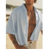 image:imageGORGLITTER Mens Cropped Button Up Shirts Short Sleeve Boxy TeesBlue and White